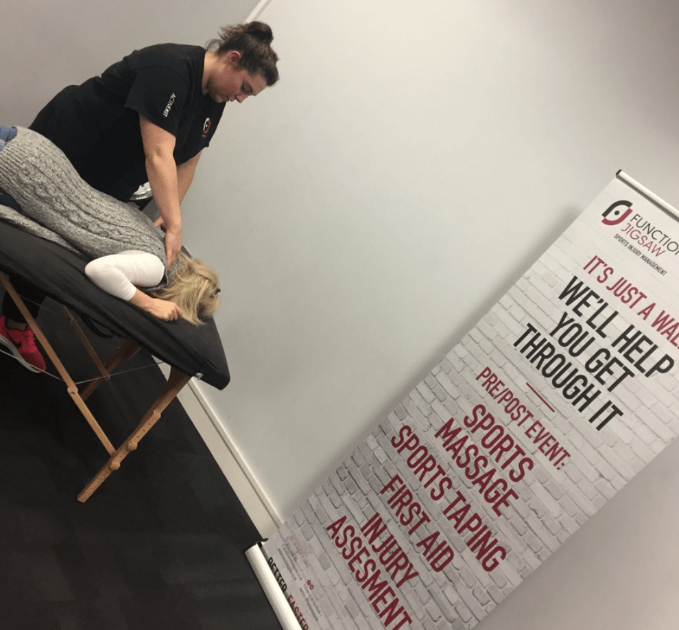 Massaging the cast of Grease at the Curve Theatre