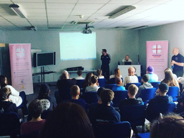 Function Jigsaw's Tom Heeley (seated back, right) delivers a session on SCAT testing at Loughborough University