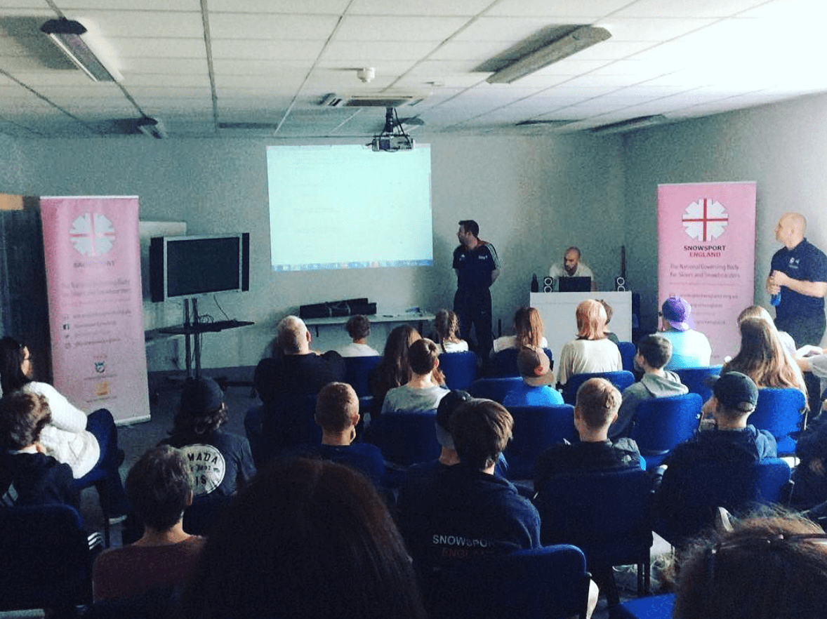 Function Jigsaw's Tom Heeley (seated back, right) delivers a session on SCAT testing at Loughborough University