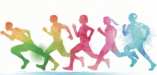 Watercolor running people